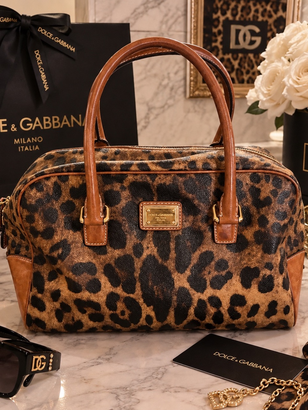 Dolce & Gabbana Leopard-Print Satchel in Brown and Black